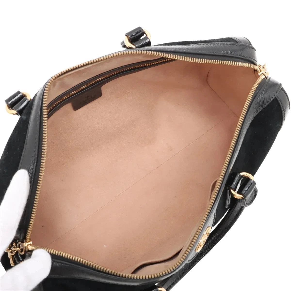 Pre-Loved Ophidia Handbag Suede Small with Gold Hardware, Black