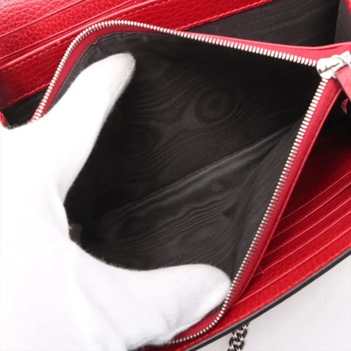 Pre-Loved Dionysus Wallet on Chain Crossbody Bag Leather Mini with Aged Silver Hardware, Red