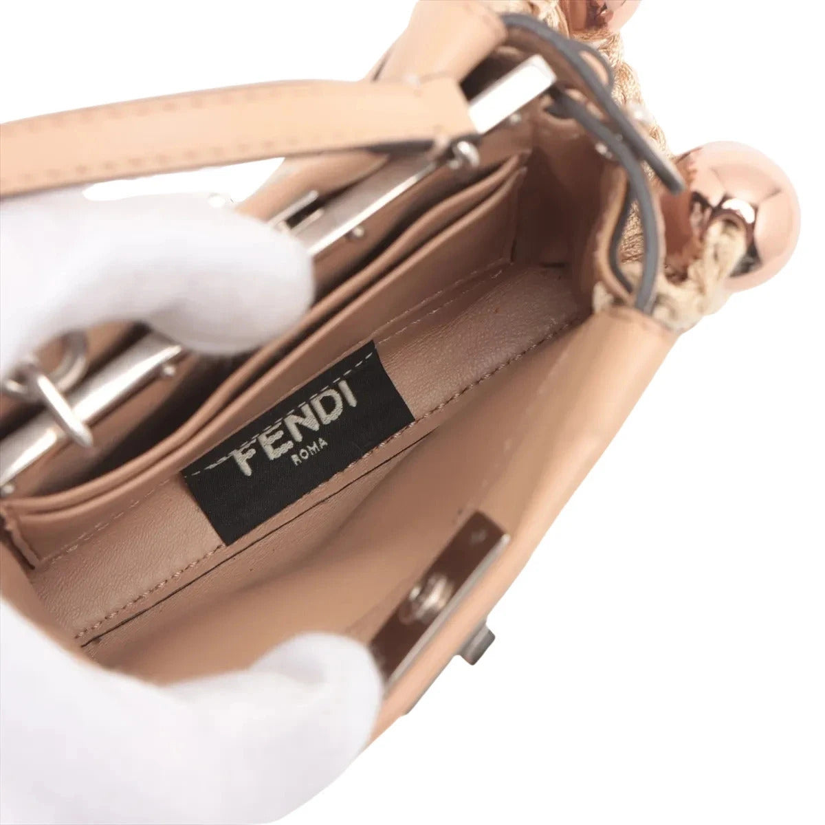 Pre-Loved Peekaboo Handbag Leather Micro with Silver Hardware, Beige