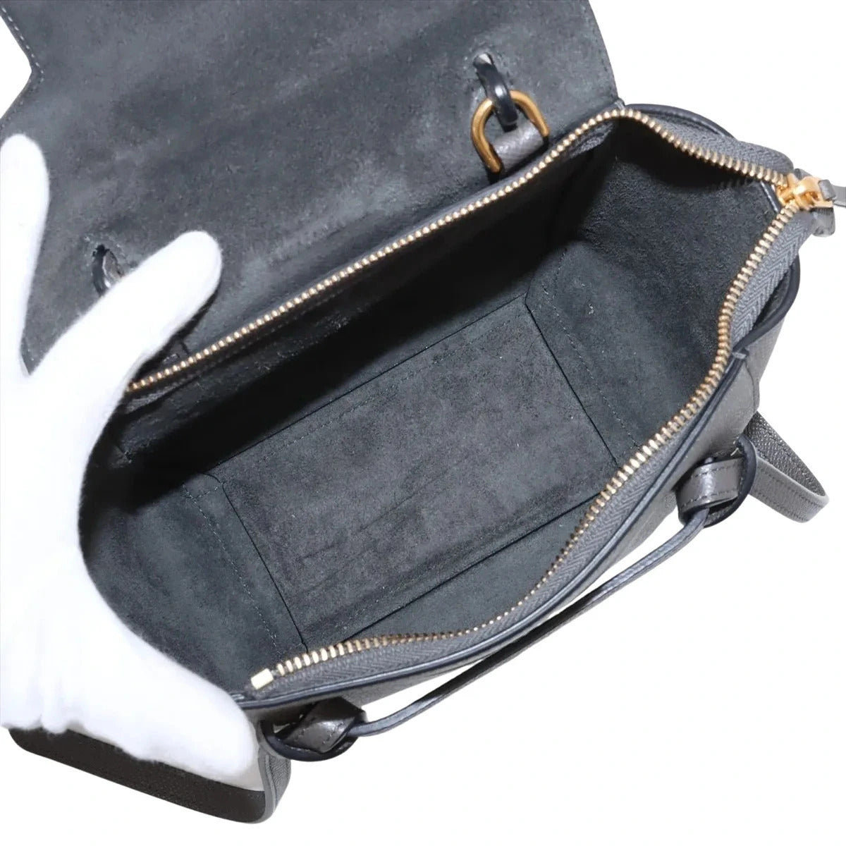Pre-Loved Belt Bag Handbag Leather Micro with Gold Hardware, Gray