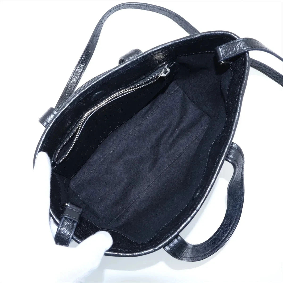 Pre-Loved Barbes East-West Shopper Tote Leather Small with Silver Hardware, Black