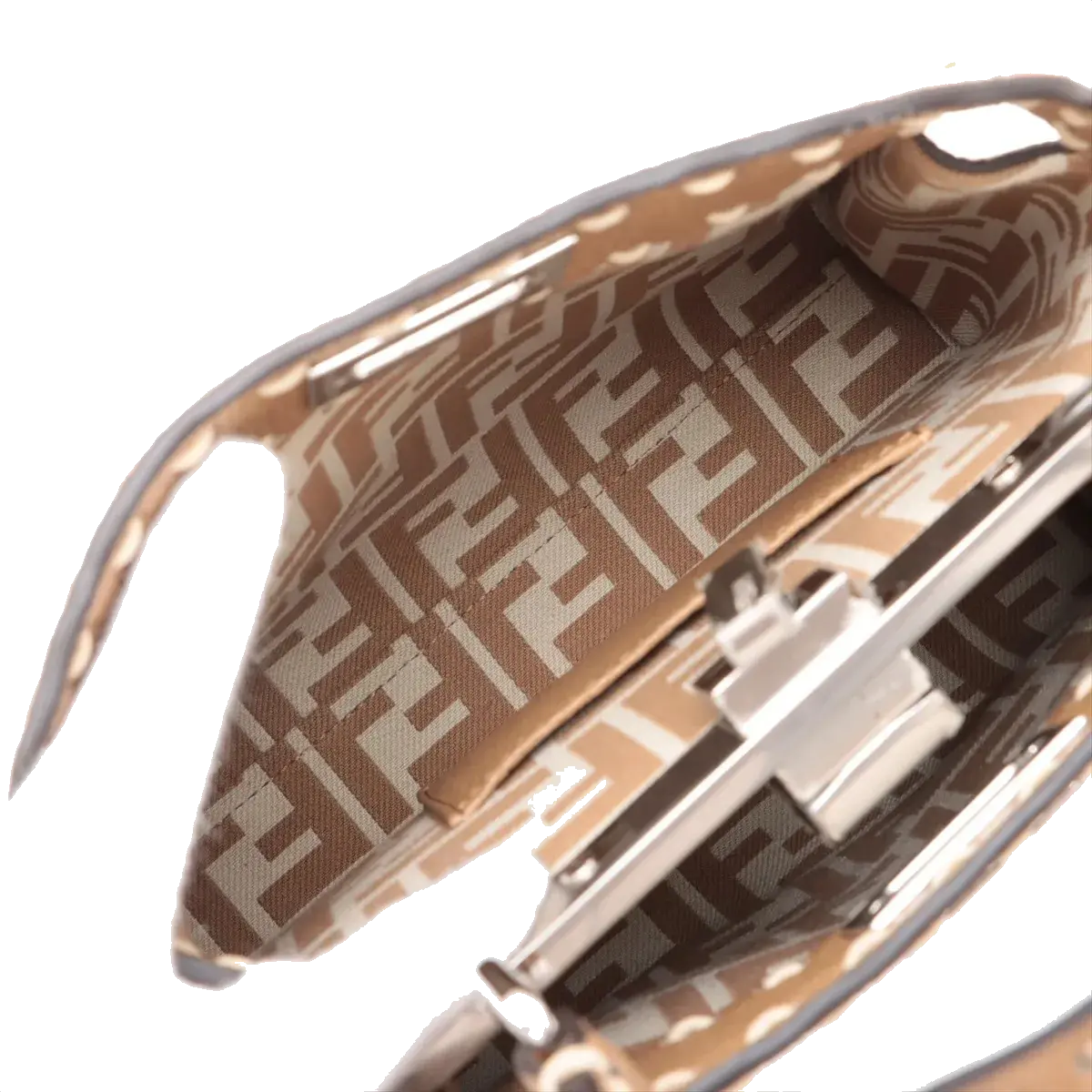 Pre-Loved Peekaboo Handbag Striped Canvas Mini with Silver Hardware, Brown and Beige