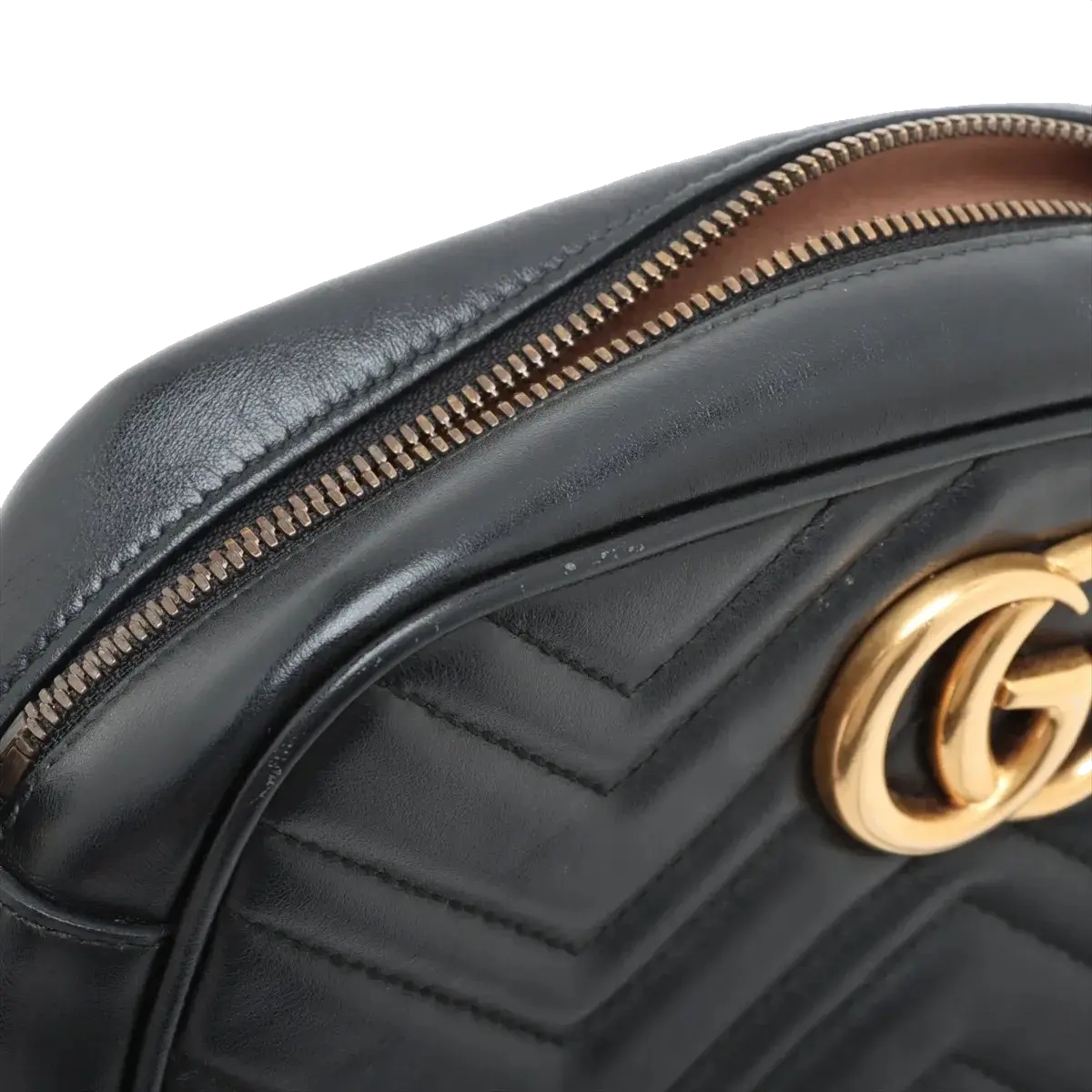 Pre-Loved GG Marmont Matelassé Camera Bag Crossbody Bag Quilted Leather Small with Aged Gold Hardware, Black