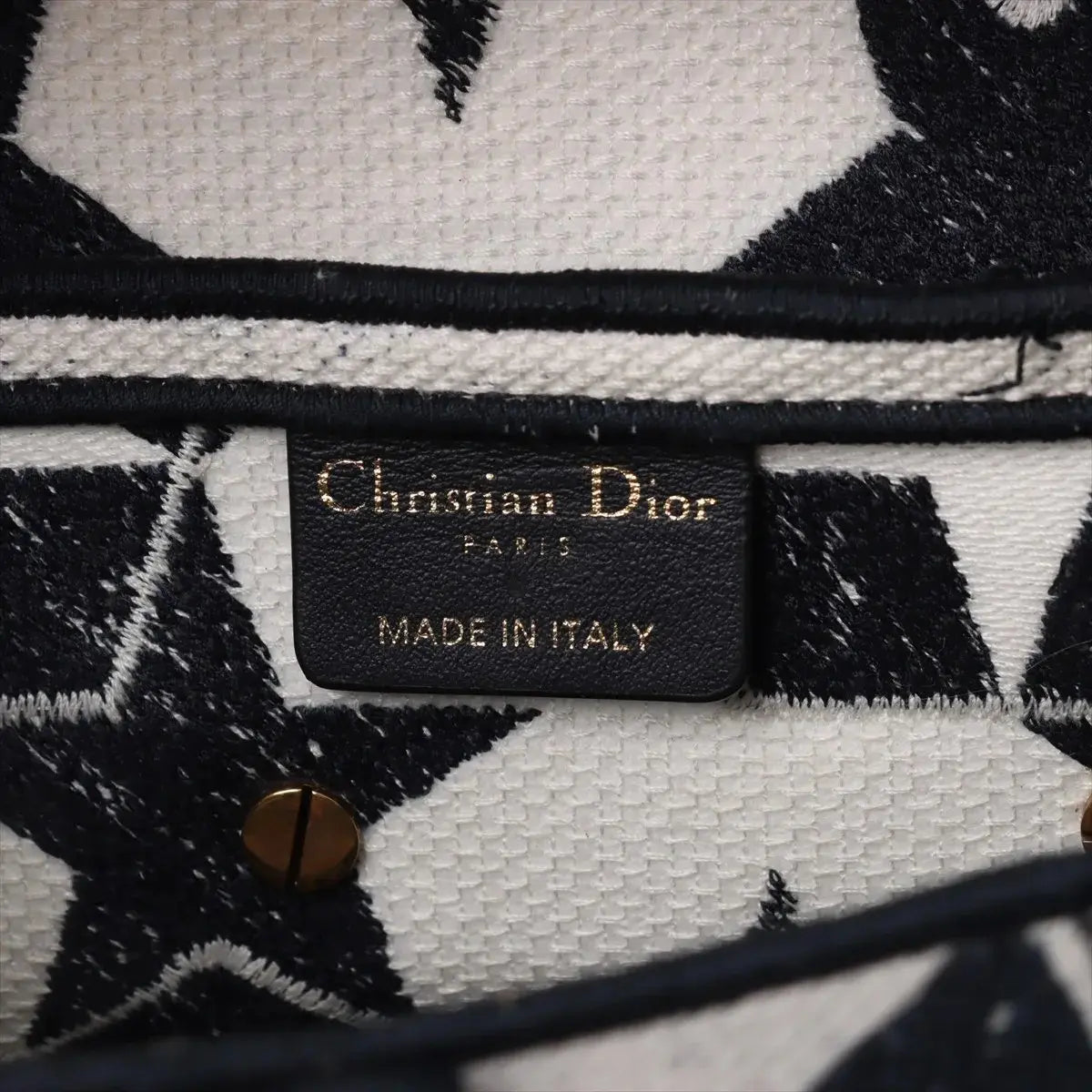 Pre-Loved Saddle Shoulder Bag Star Canvas Medium with Aged Gold Hardware, Navy and White