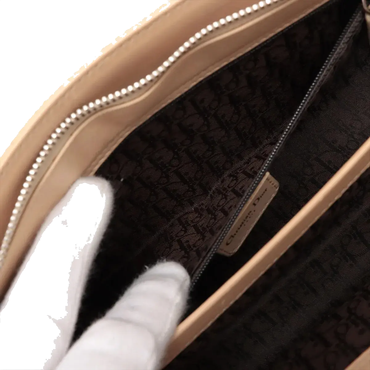 Pre-Loved Lady Dior East West Handbag Cannage Suede with Silver Hardware, Beige