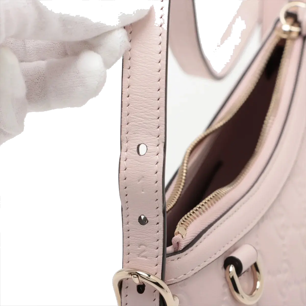 Pre-Loved Guccissima Crossbody Bag Monogram Leather Small with Gold Hardware, Light Pink
