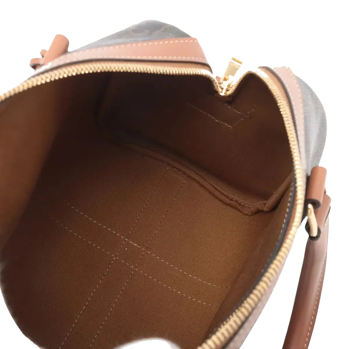 Pre-Loved Triomphe Boston Bag Handbag Triomphe Coated Canvas Small with Gold Hardware, Brown
