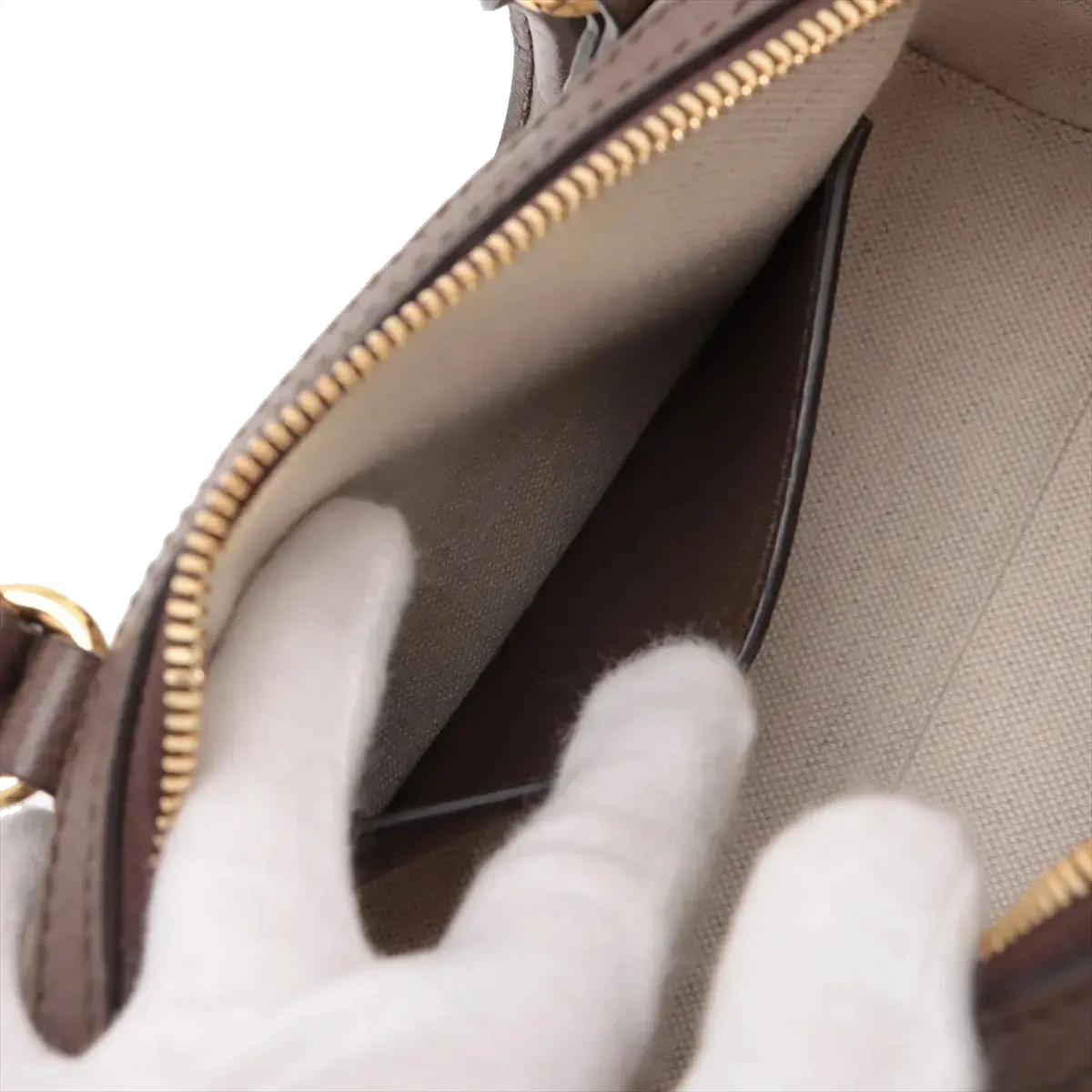 Pre-Loved Ophidia GG Mini Boston Handbag Monogram Coated Canvas Mini with Gold Hardware, Beige Ebony