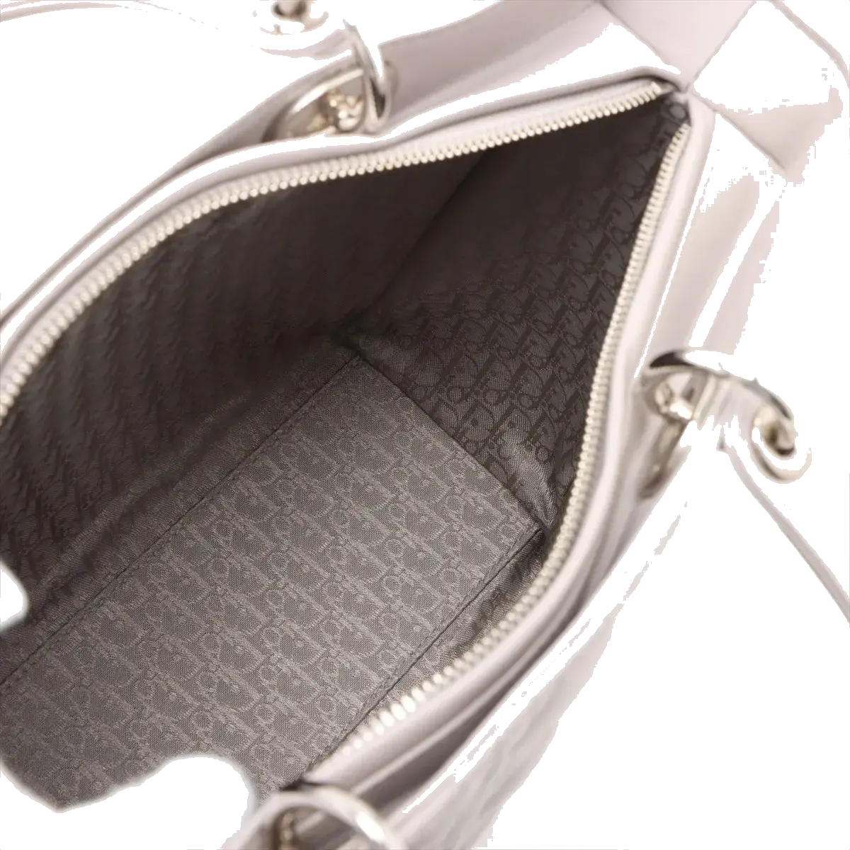 Pre-Loved Lady Dior Handbag Cannage Leather Large with Silver Hardware, Grey