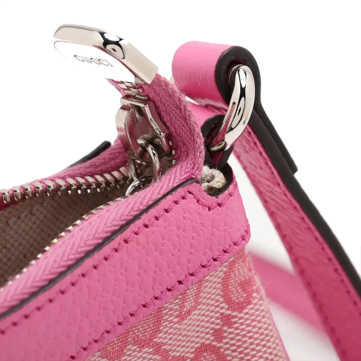 Pre-Loved GG-P Half-Moon Shoulder Bag Monogram Coated Canvas Small with Silver Hardware, Pink