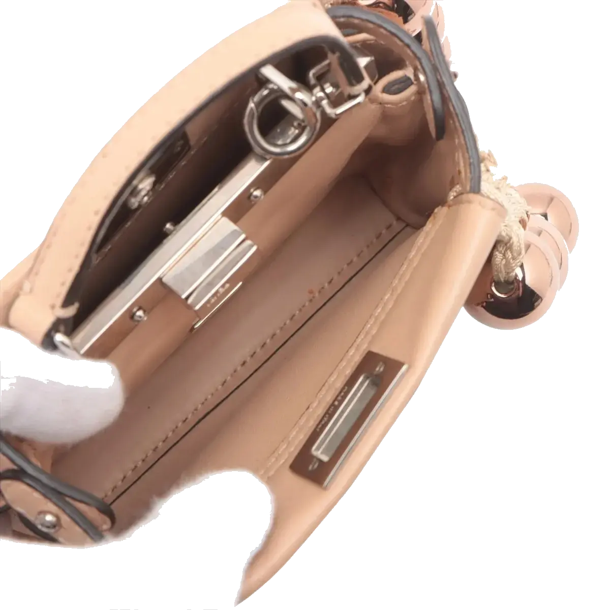 Pre-Loved Peekaboo Handbag Leather Micro with Silver Hardware, Beige
