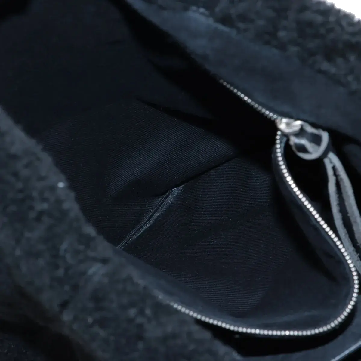 Pre-Loved Shopping Tote Shearling with Silver Hardware, Black