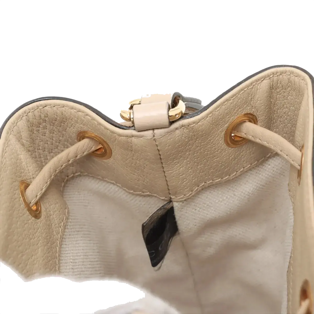 Pre-Loved Ophidia Bucket Bag GG Supreme Coated Canvas Mini with Gold Hardware, Beige / White