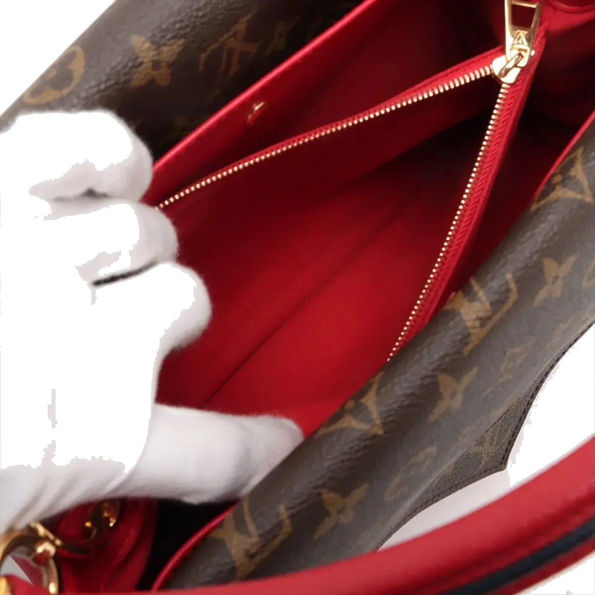 Pre-Loved Double V Handbag Monogram Leather with Gold Hardware, Red