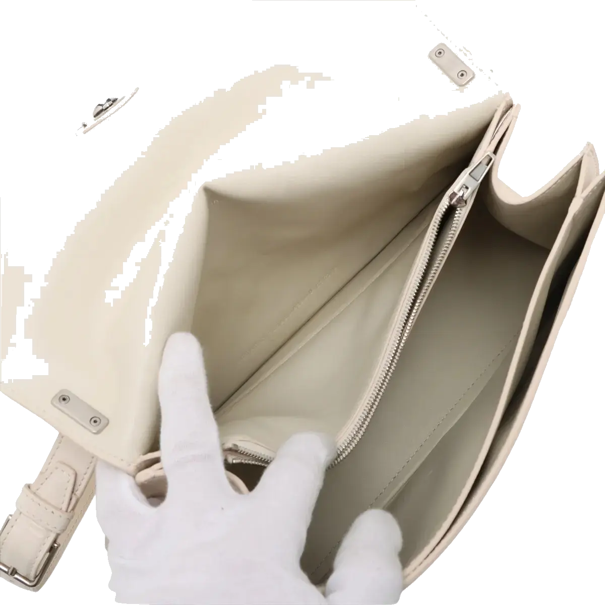 Pre-Loved Crush Sling Shoulder Bag Leather Small with Silver Hardware, Cream