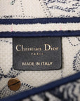 Pre-Loved Saddle Shoulder Bag Toile de Jouy Canvas Medium with Aged Gold Hardware, Beige and Blue