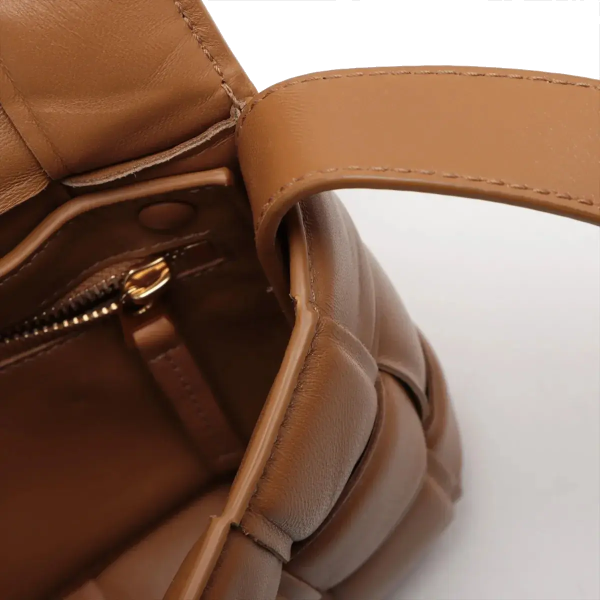 Pre-Loved Padded Cassette Crossbody Bag Intrecciato Leather Small with Gold Hardware, Tan