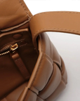 Pre-Loved Padded Cassette Crossbody Bag Intrecciato Leather Small with Gold Hardware, Tan
