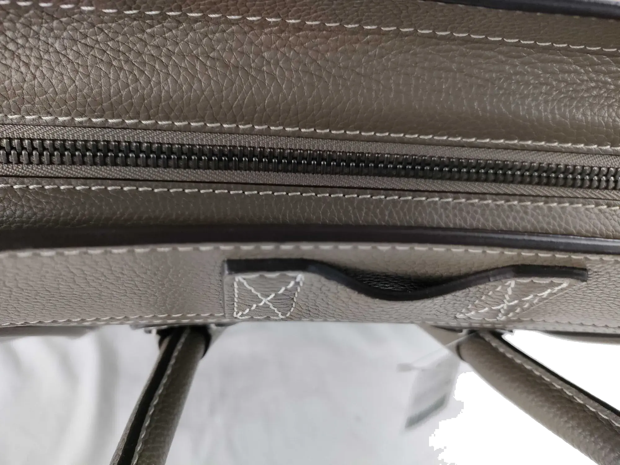 Pre-Loved Luggage Tote Leather Mini with Silver Hardware, Taupe