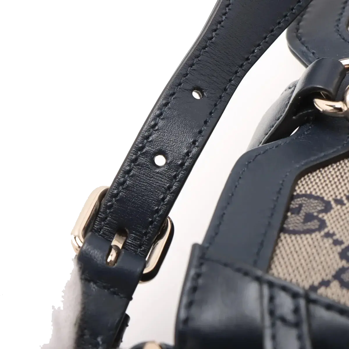 Pre-Loved GG Canvas Bucket Bag Crossbody Bag GG Monogram Coated Canvas Mini with Gold Hardware, Navy / Beige