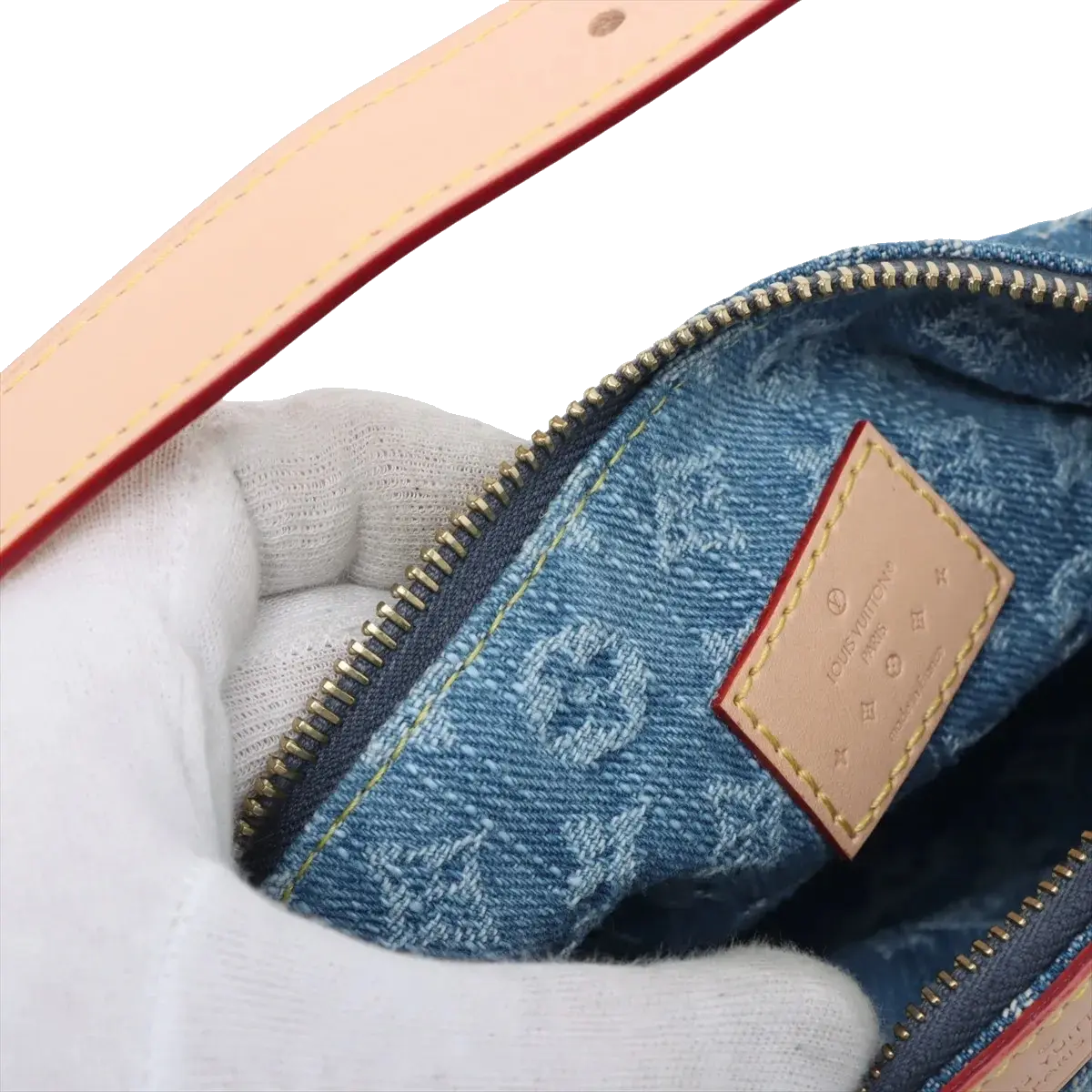 Pre-Loved Baggy PM Pochette Monogram Denim PM with Gold Hardware, Blue