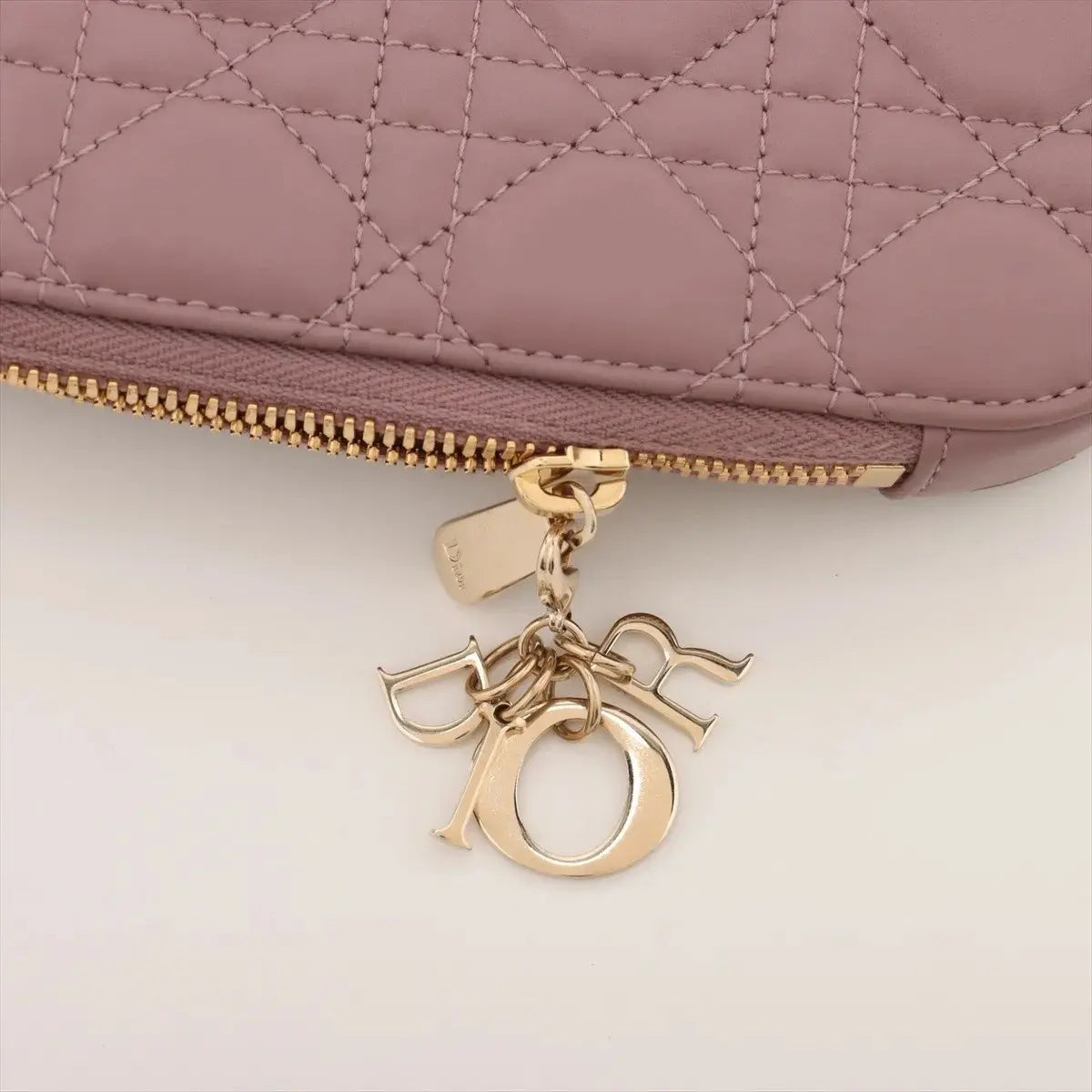 Pre-Loved Lady Dior Phone Holder Phone Holder Crossbody Bag Cannage Leather Small with Gold Hardware, Mauve Pink