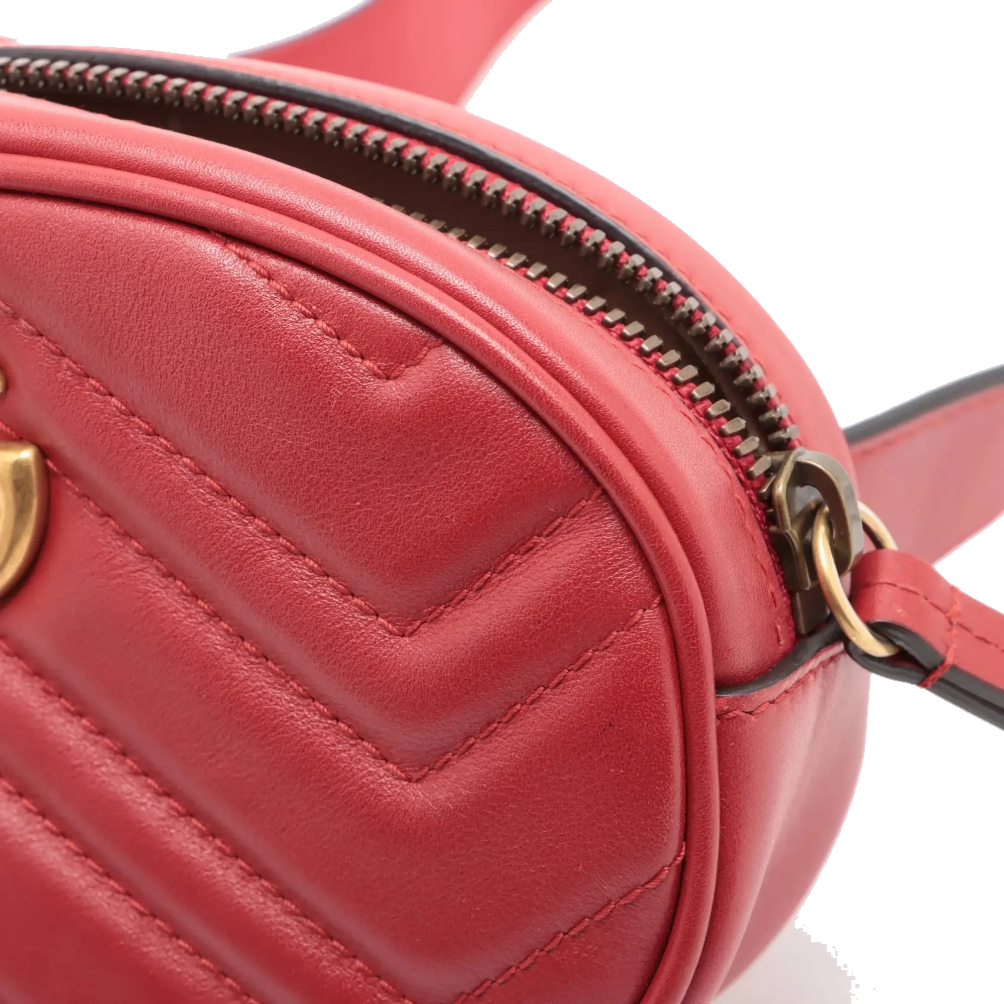 Pre-Loved GG Marmont Matelassé Belt Bag Quilted Leather with Aged Gold Hardware, Red