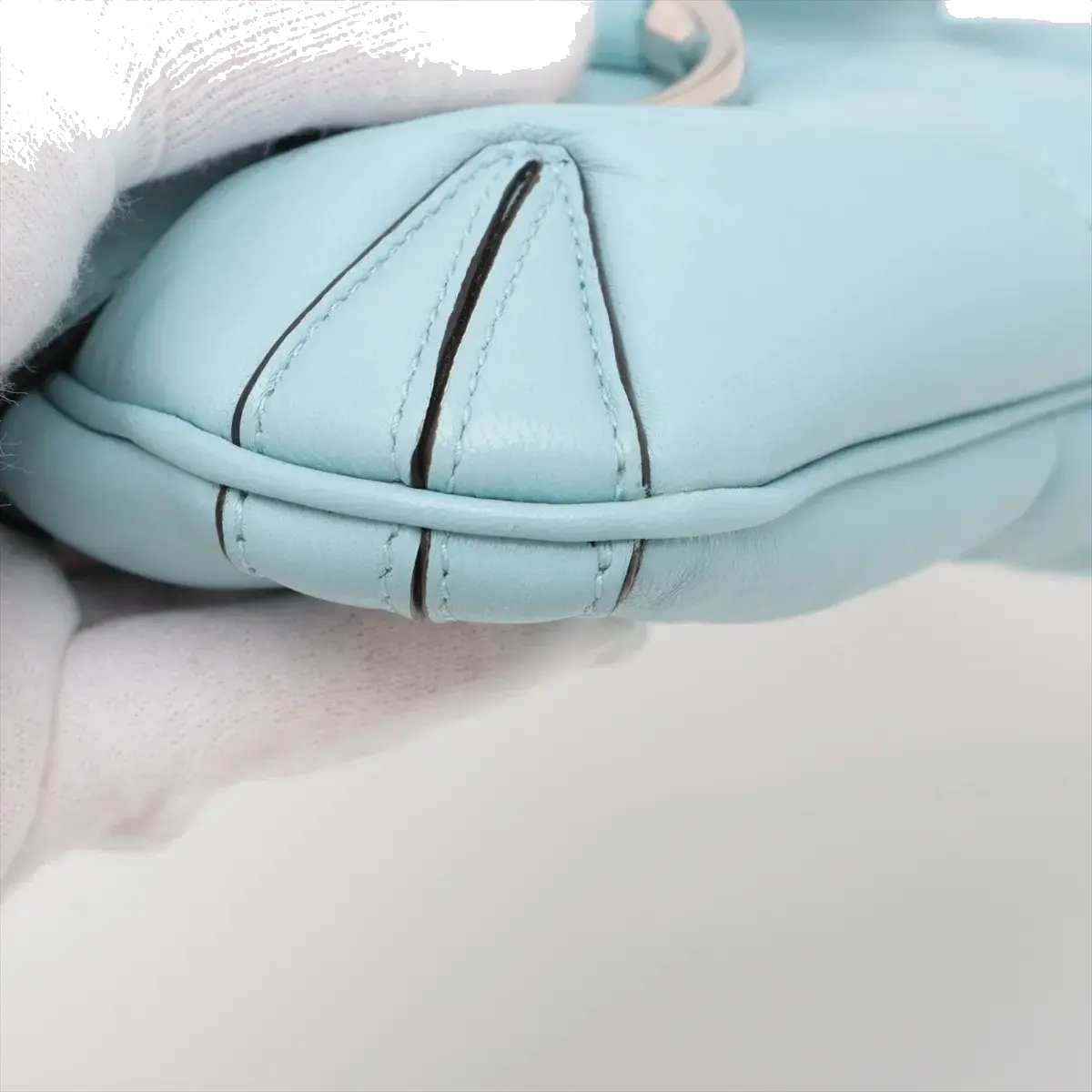 Pre-Loved Horsebit Chain Shoulder Bag Quilted Leather Small with Silver Hardware, Light Blue