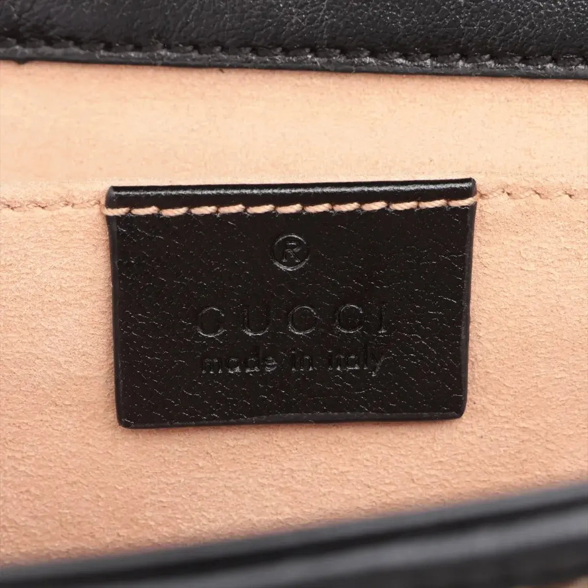 Pre-Loved GG Marmont Shoulder Bag Monogram Coated Canvas Mini with Gold Hardware, Beige / Ebony with Black Leather Trim