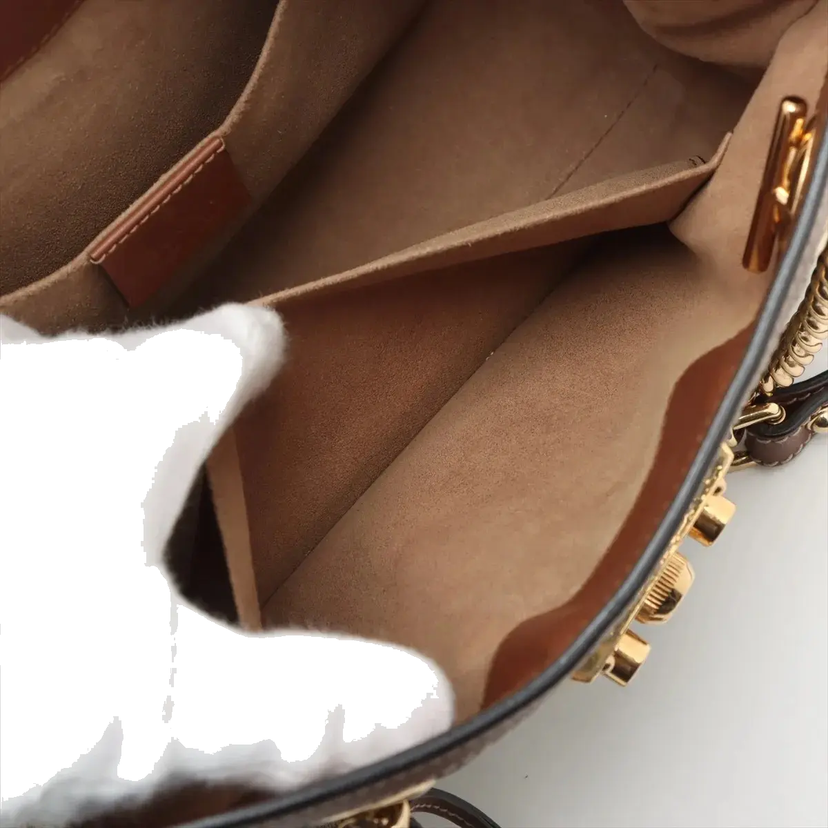 Pre-Loved Padlock Tote Monogram Coated Canvas Small with Gold Hardware, Beige Ebony