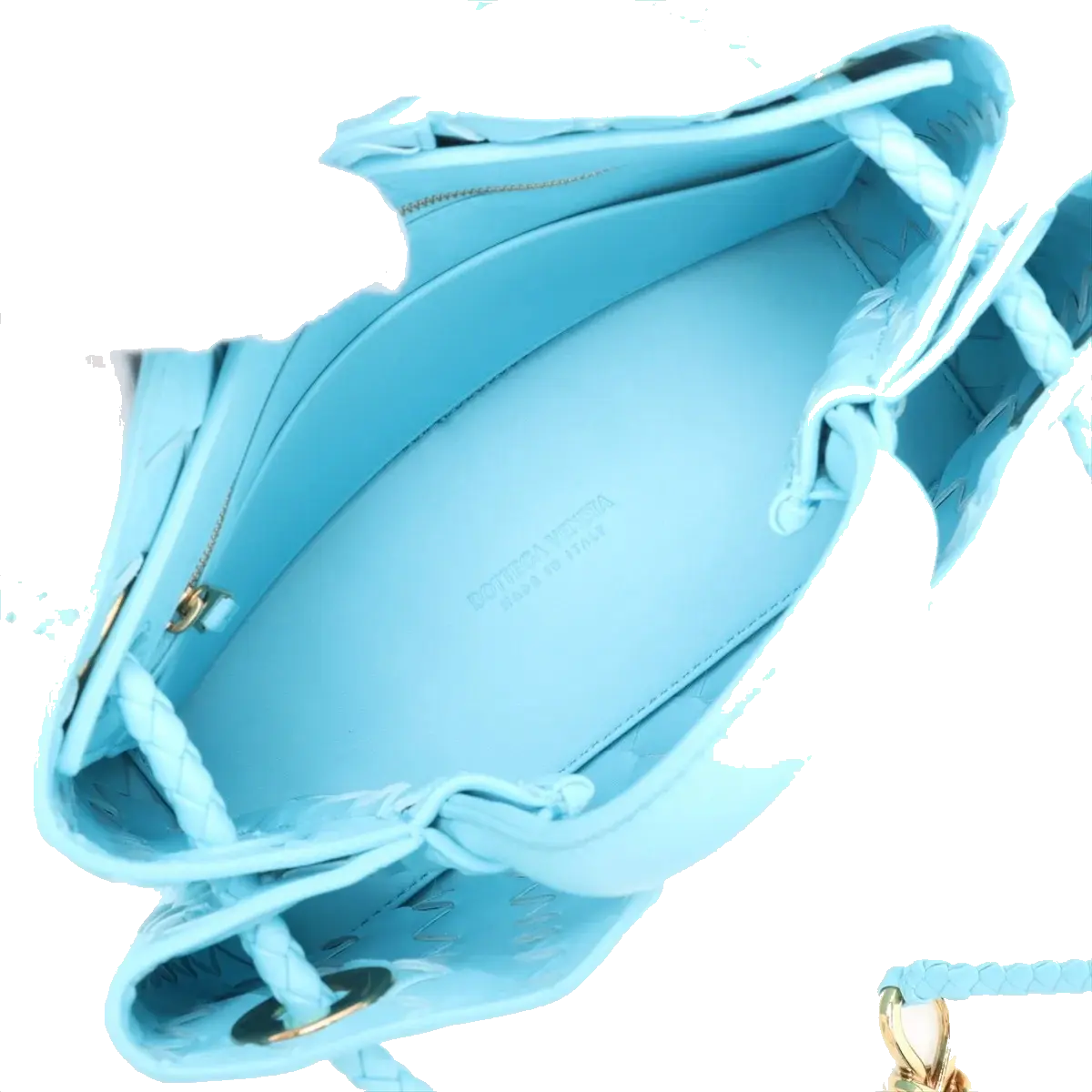 Pre-Loved Andiamo Handbag Intrecciato Leather Small with Gold Hardware, Light Blue
