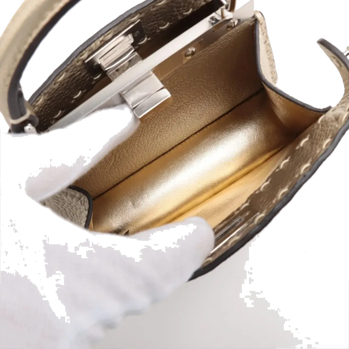 Pre-Loved Peekaboo Handbag Leather Mini with Silver Hardware, Gold