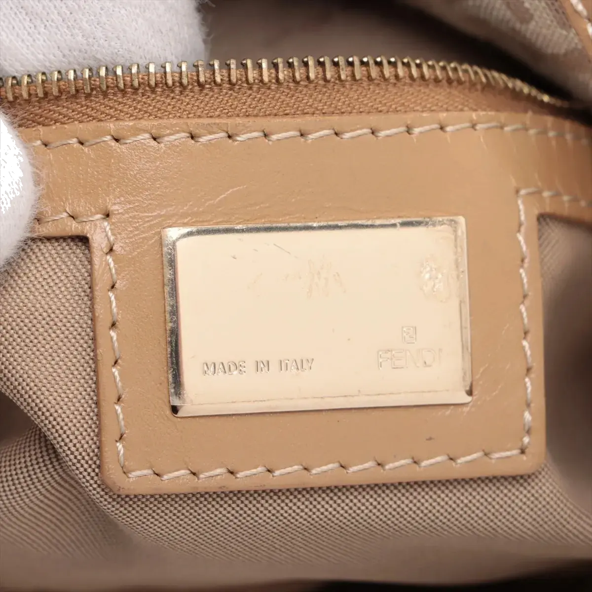 Pre-Loved Mamma Baguette Shoulder Bag Zucchino Coated Canvas with Gold Hardware, Beige