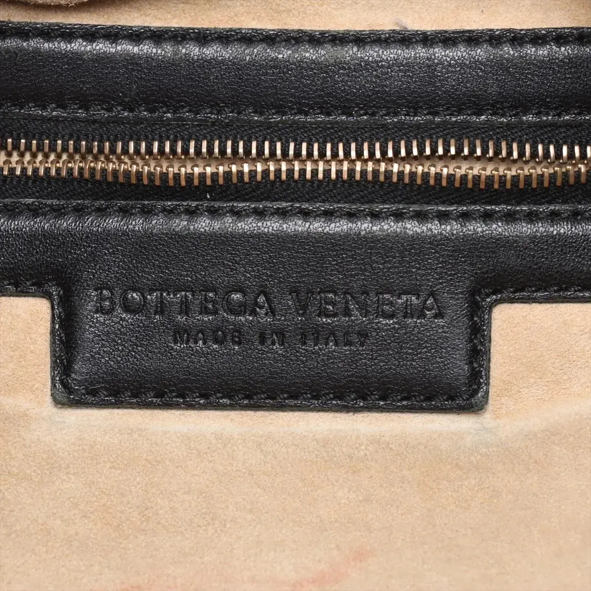 Pre-Loved Veneta Shoulder Bag Intrecciato Leather Medium with Gold Hardware, Black