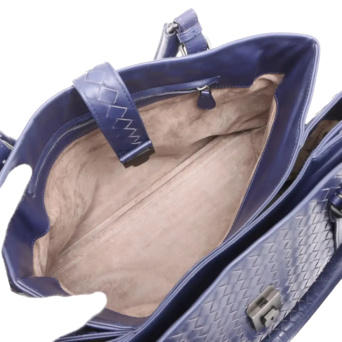 Pre-Loved Roma Tote Intrecciato Leather Medium with Gunmetal Hardware, Navy Blue