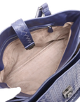 Pre-Loved Roma Tote Intrecciato Leather Medium with Gunmetal Hardware, Navy Blue