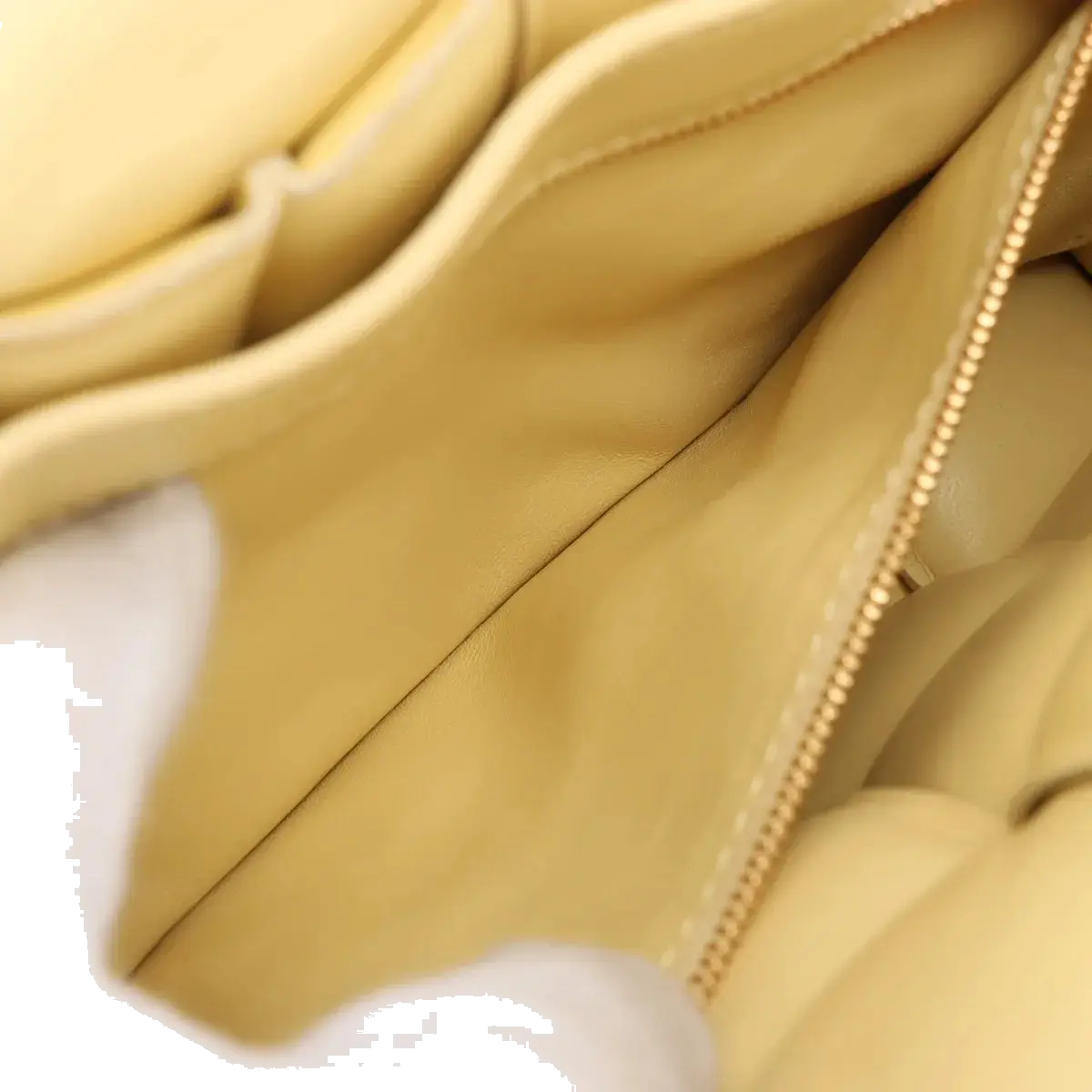 Pre-Loved Chain Cassette Shoulder Bag Intrecciato Leather with Gold Hardware, Pale Yellow
