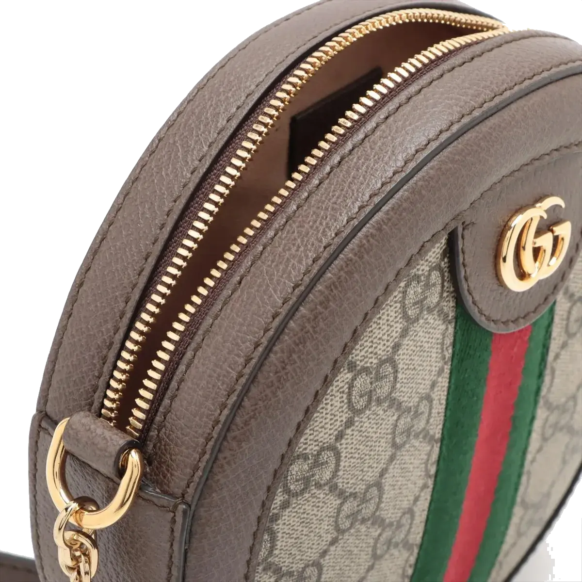 Pre-Loved Ophidia Round Mini Crossbody Bag Monogram Coated Canvas Mini with Gold Hardware, Beige Ebony