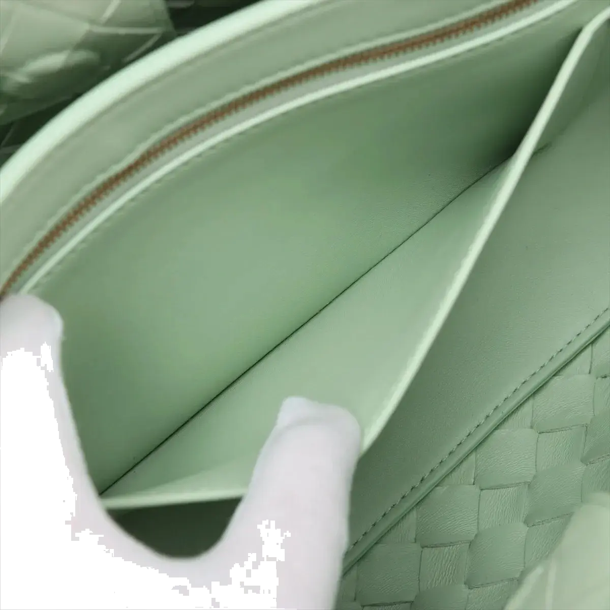 Pre-Loved Andiamo Handbag Intrecciato Leather Small with Gold Hardware, Mint Green