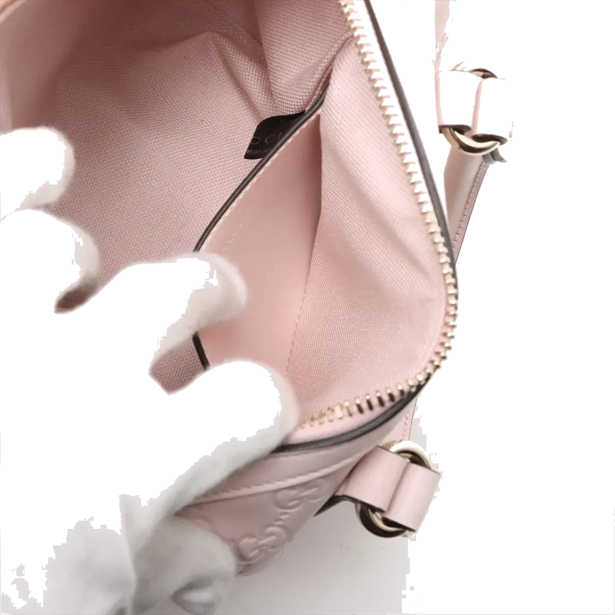 Pre-Loved Boston Bag Handbag Guccissima Leather Mini with Gold Hardware, Light Pink