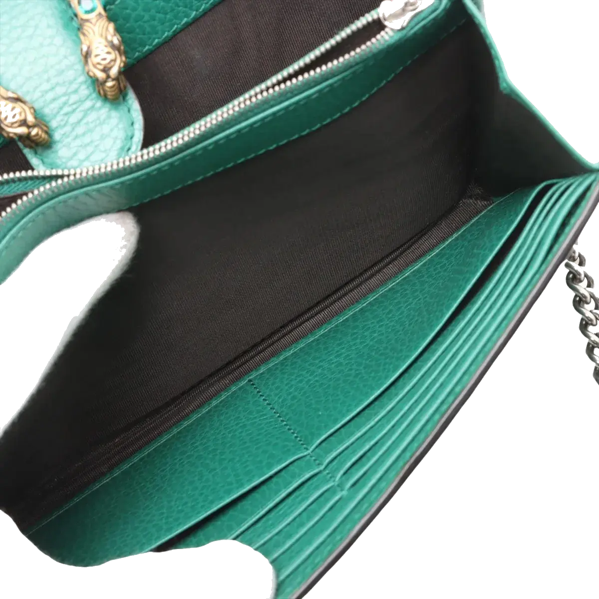 Pre-Loved Dionysus Wallet on Chain Crossbody Bag Leather Mini with Aged Gold and Silver Hardware, Green