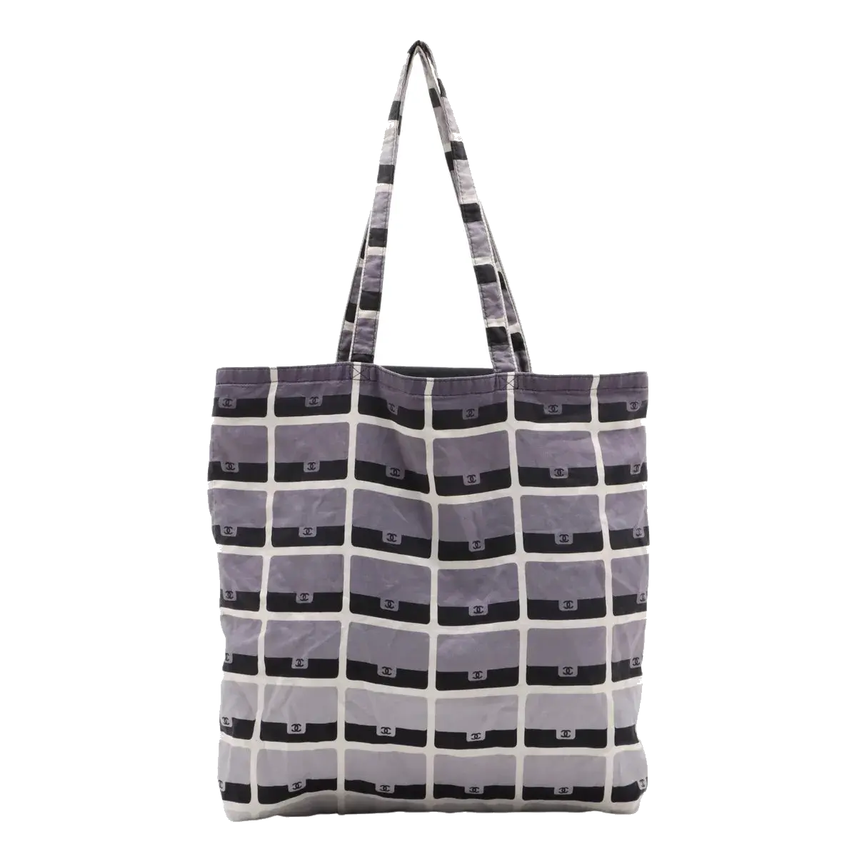 Pre-Loved Quilted Flap Bag with Foldable Tote Crossbody Bag Quilted Canvas Mini with Silver Hardware, Black