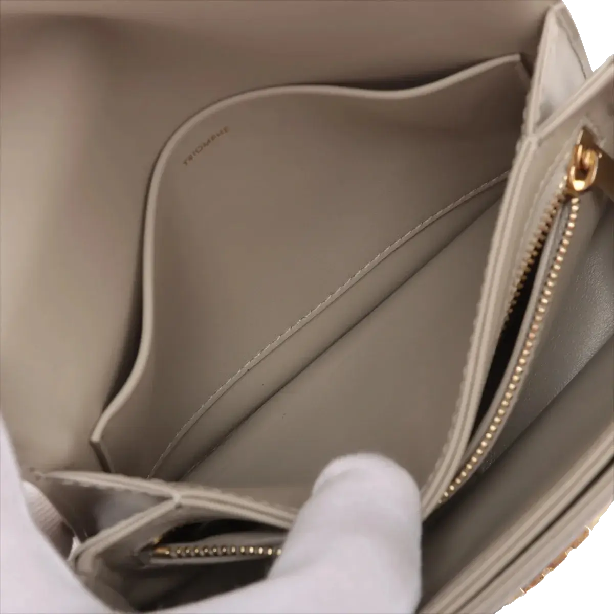 Pre-Loved Triomphe Shoulder Bag Leather Teen with Gold Hardware, Greige