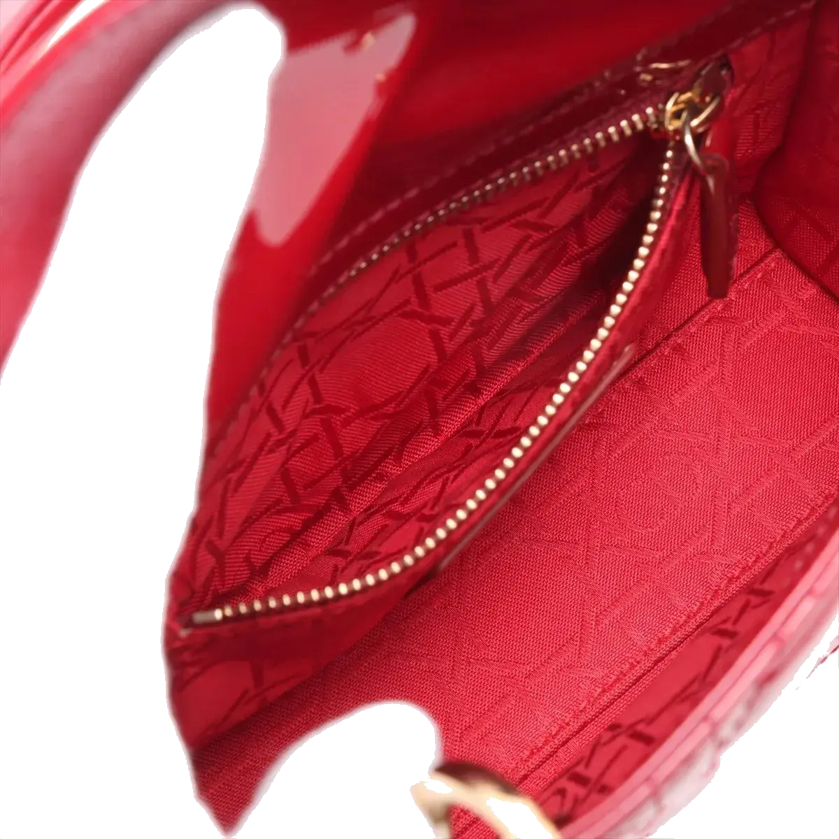 Pre-Loved Lady Dior Handbag Cannage Patent Leather Mini with Gold Hardware, Red