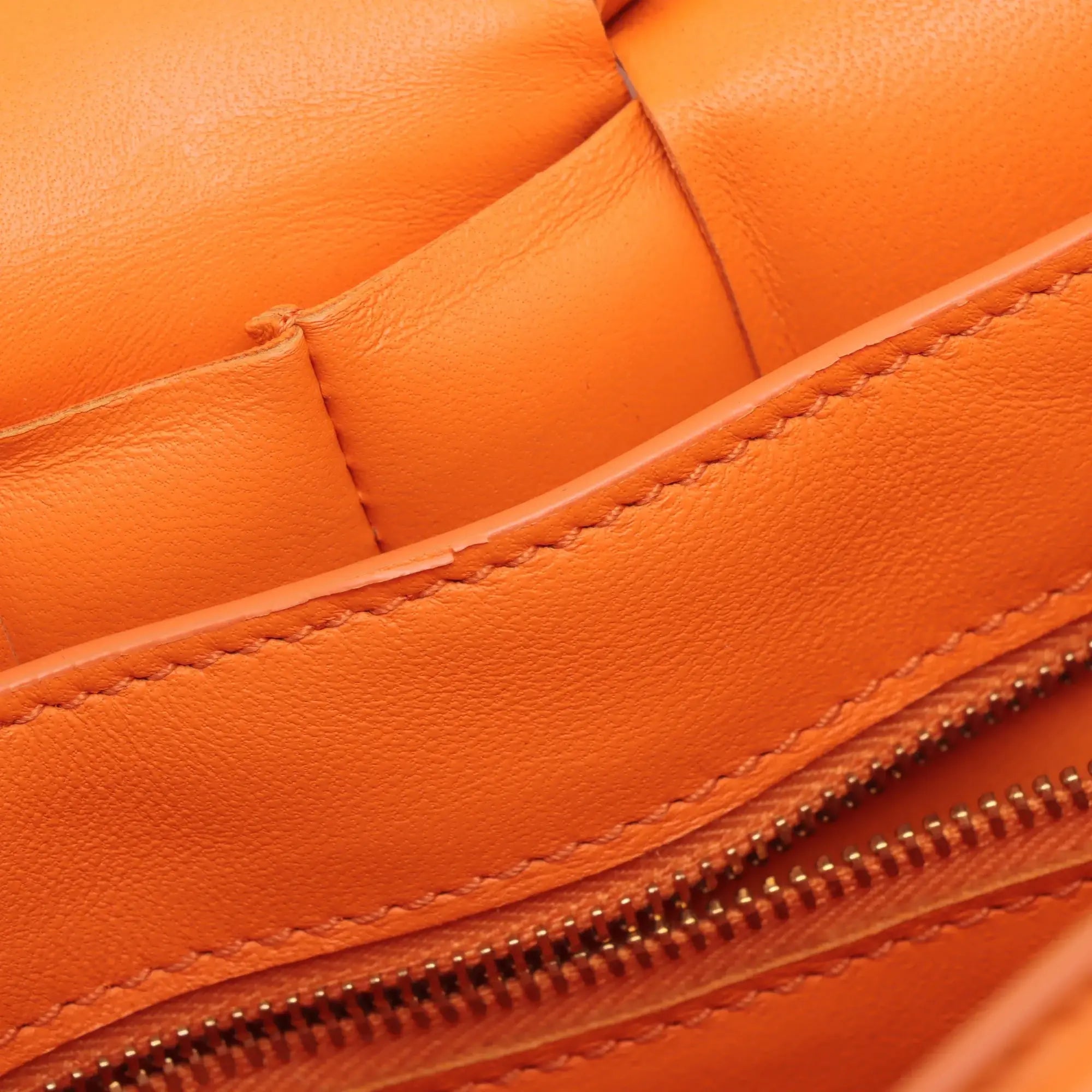 Pre-Loved Padded Cassette Crossbody Bag Intrecciato Leather with Gold Hardware, Orange