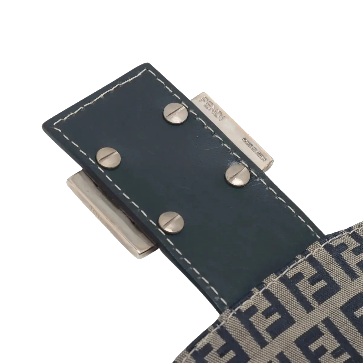 Pre-Loved Mamma Baguette Shoulder Bag Zucchino Coated Canvas with Silver Hardware, Grey / Navy