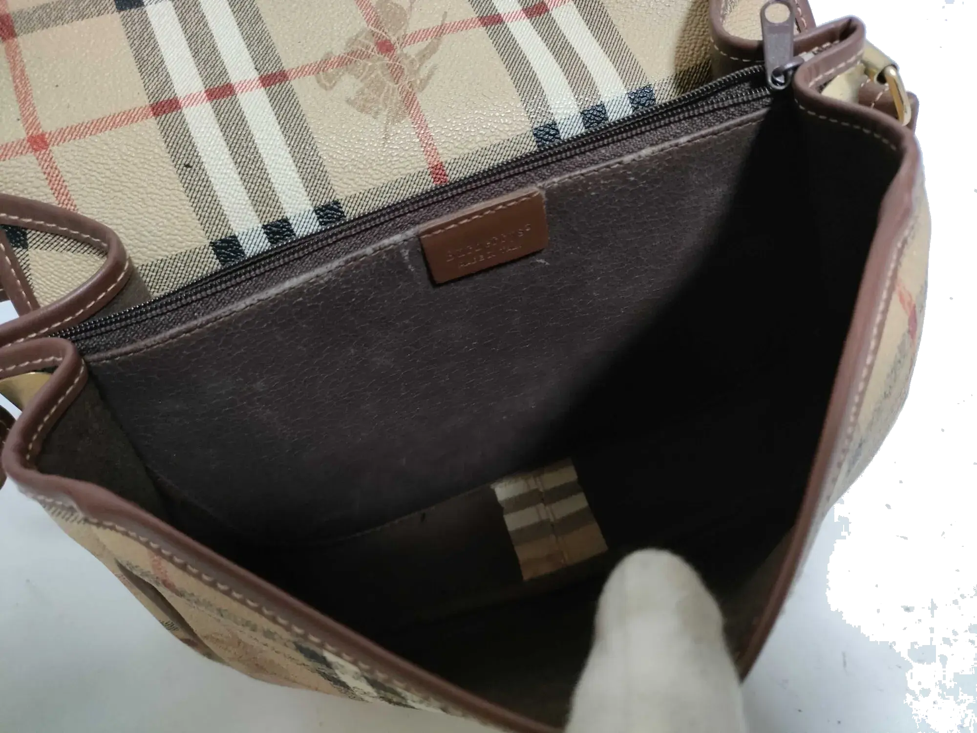 Pre-Loved Saddle Crossbody Crossbody Bag Haymarket Check Coated Canvas Small with Gold Hardware, Beige