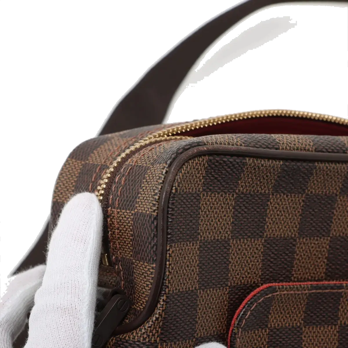 Pre-Loved Olav PM Crossbody Bag Damier Canvas Coated with Gold Hardware PM, Brown