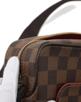 Pre-Loved Olav PM Crossbody Bag Damier Canvas Coated with Gold Hardware PM, Brown