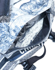 Pre-Loved DiorTravel Backpack Toile de Jouy Coated Canvas Medium with Black Hardware, White and Navy Blue